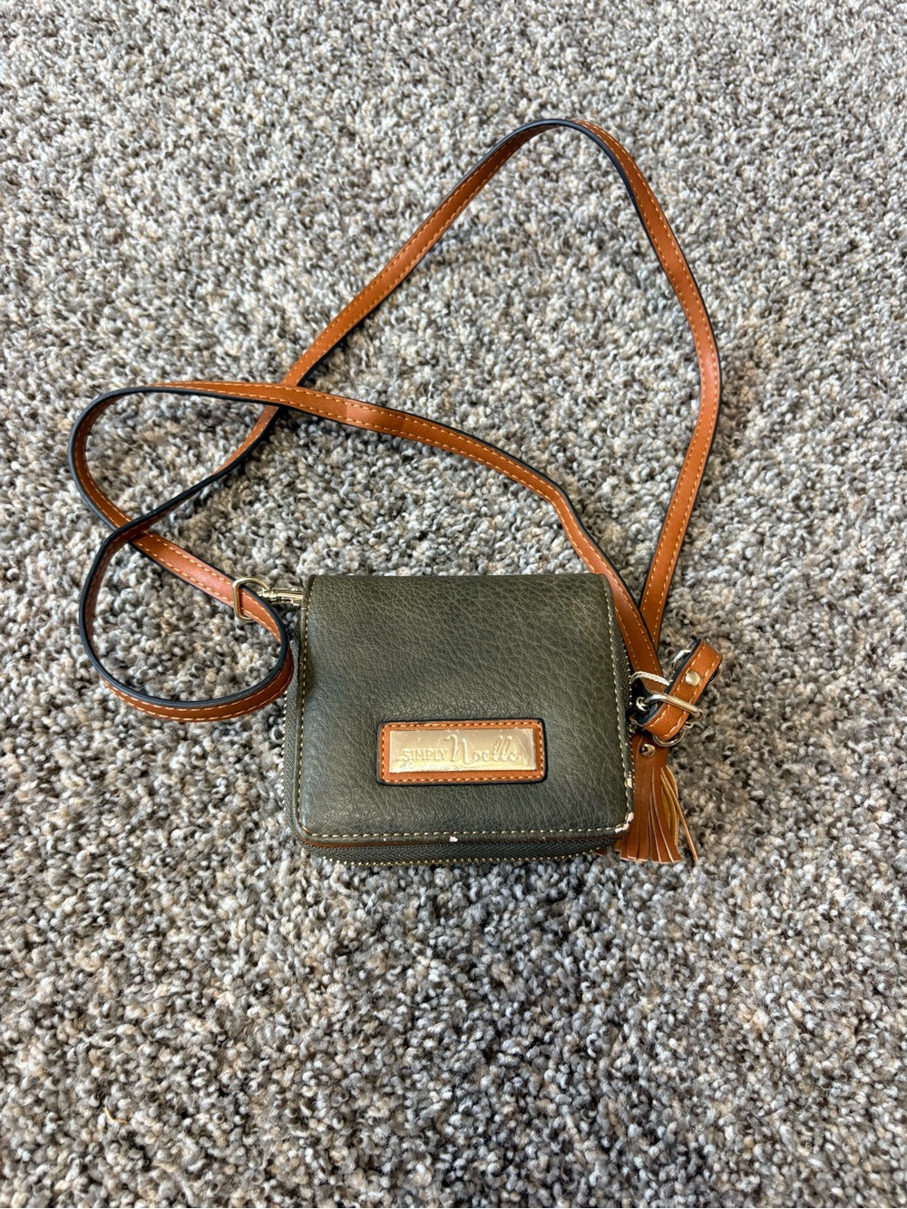 Simply Noelle Olive Green Crossbody with Tan Strap and Tassel
